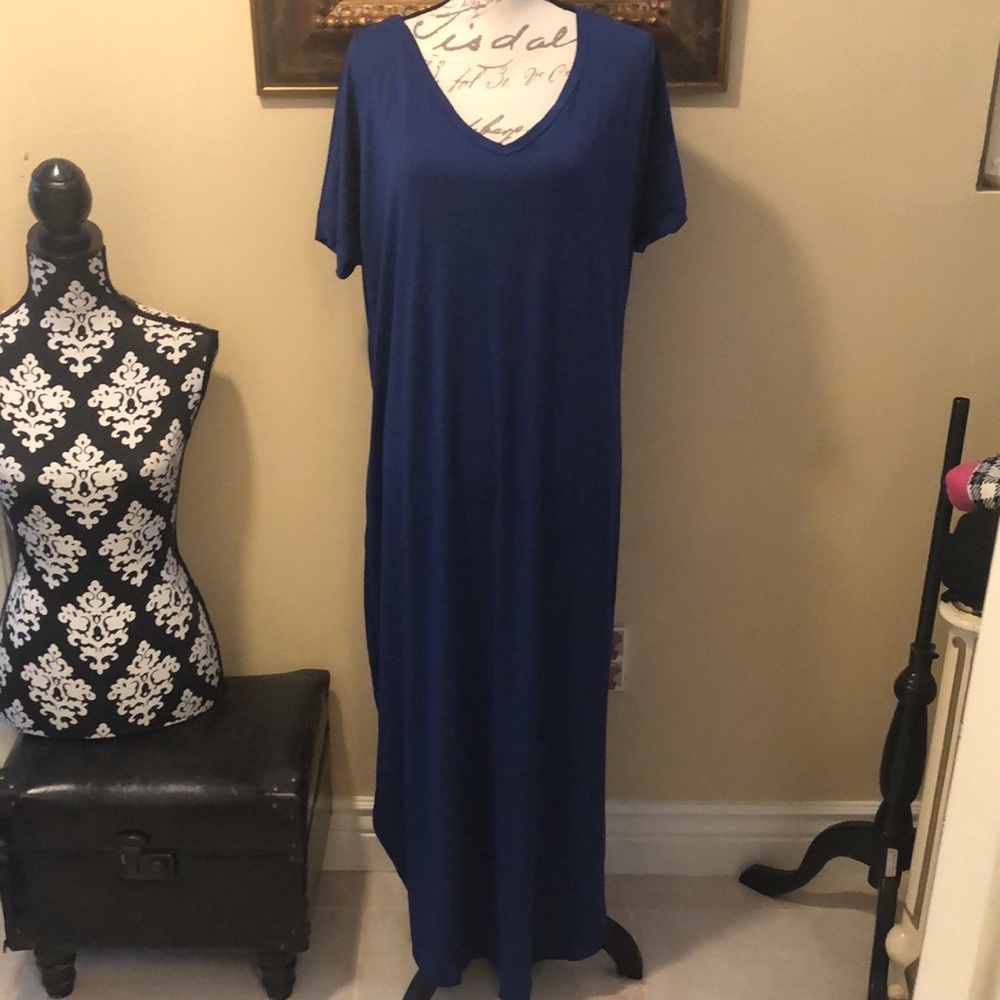 💙 Match Soft v-neck rolled short sleeve pockets casual dress
